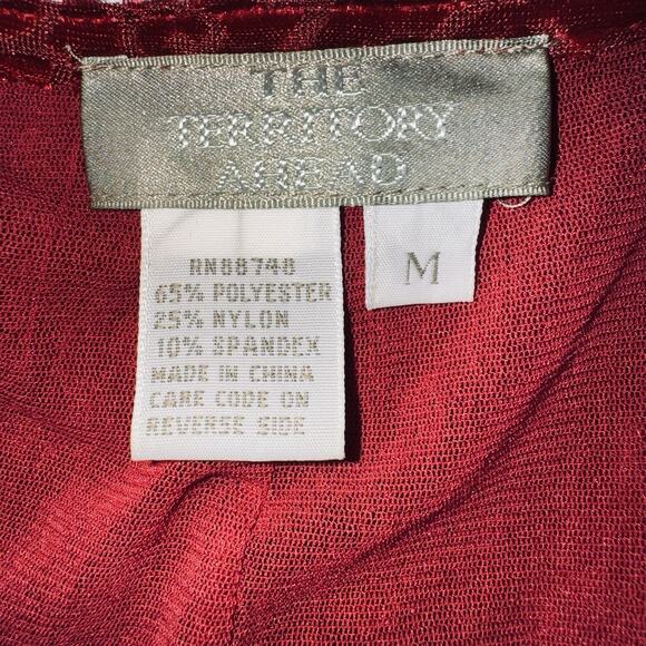 Burgundy Red MD Velvet Burnout Swirl V Neck Sleeved Wrap Dress Holiday Romance - Picture 5 of 6